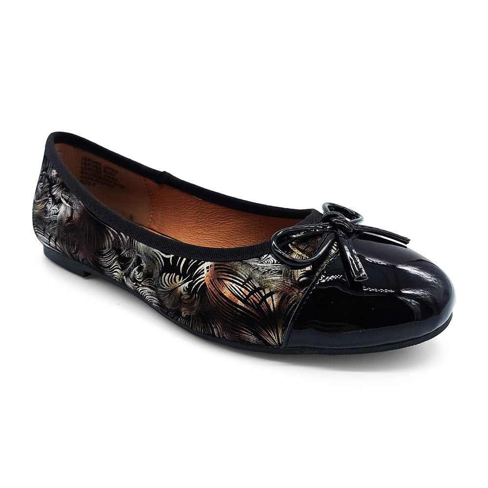 Bay Lane Women's Swan Black Print/Patent  Natural Fit Footwear