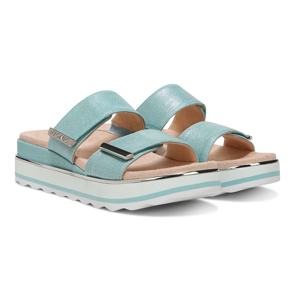 Brandie Flatform Slide - Aqua Metallic