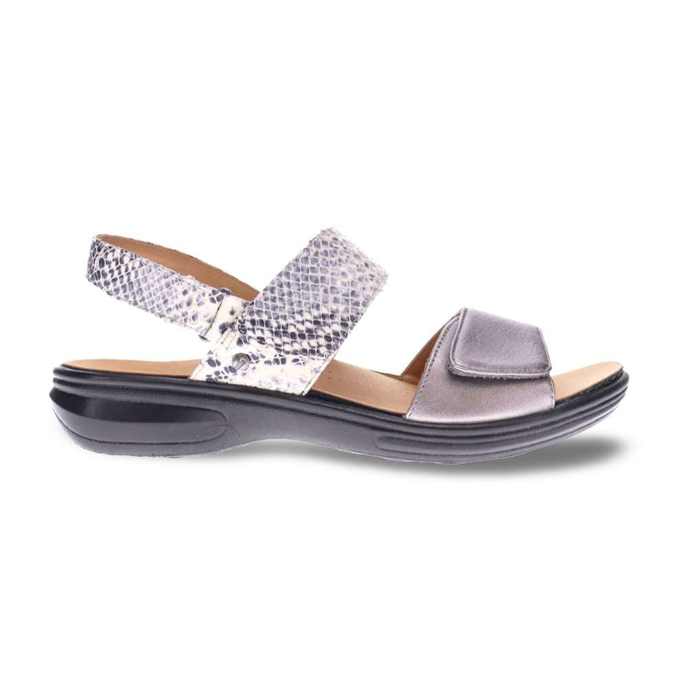 Como Adjustable Slingback Sandal - Gunmetal/Natural Snake