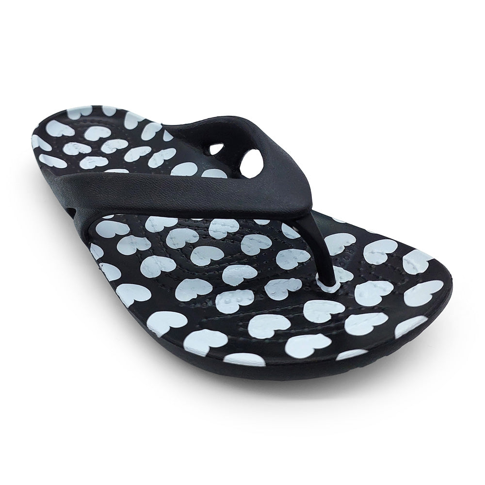 Crocs Women's 207576-066 Kadee II Heart Print Flip Black White Natural Fit Footwear