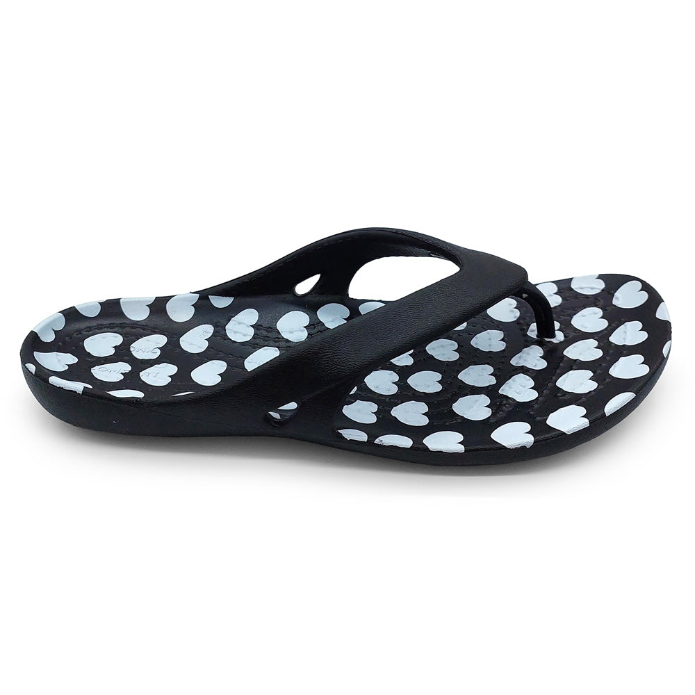 Crocs Women's 207576-066 Kadee II Heart Print Flip Black White Natural Fit Footwear