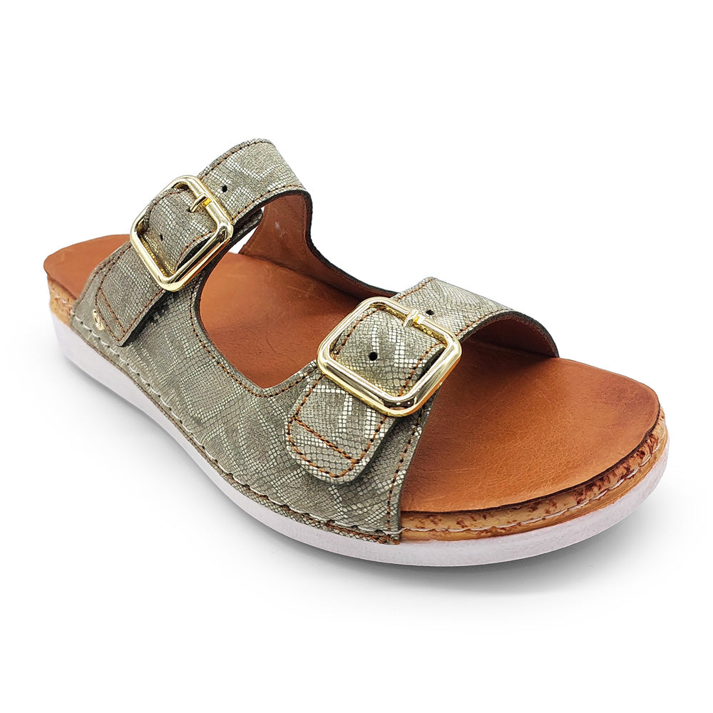 Revere Women's Brighton Wide Khaki Diamond  Natural Fit Footwear