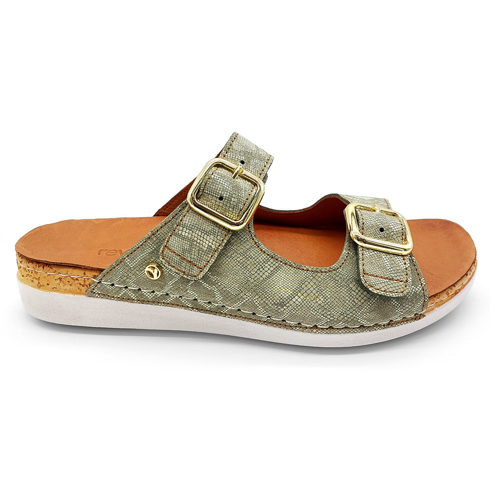 Revere Women's Brighton Wide Khaki Diamond  Natural Fit Footwear