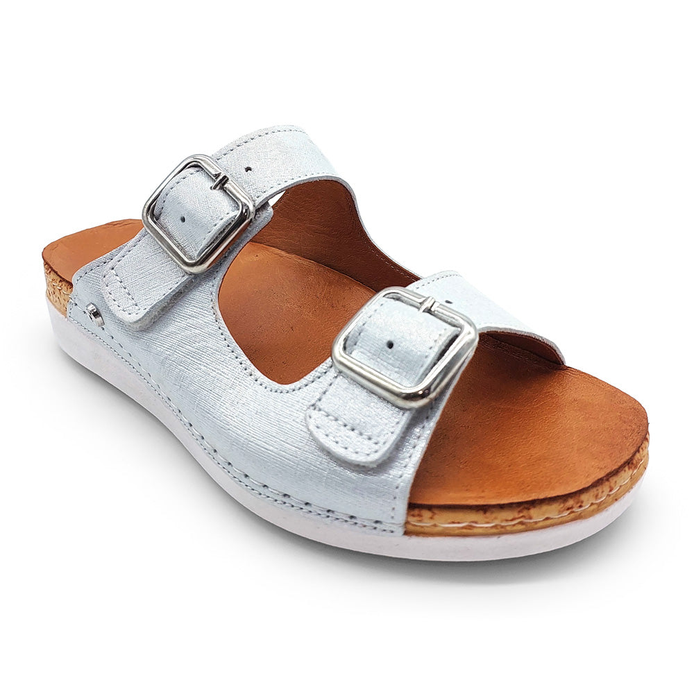 Revere Women's Brighton Wide White Linen  Natural Fit Footwear