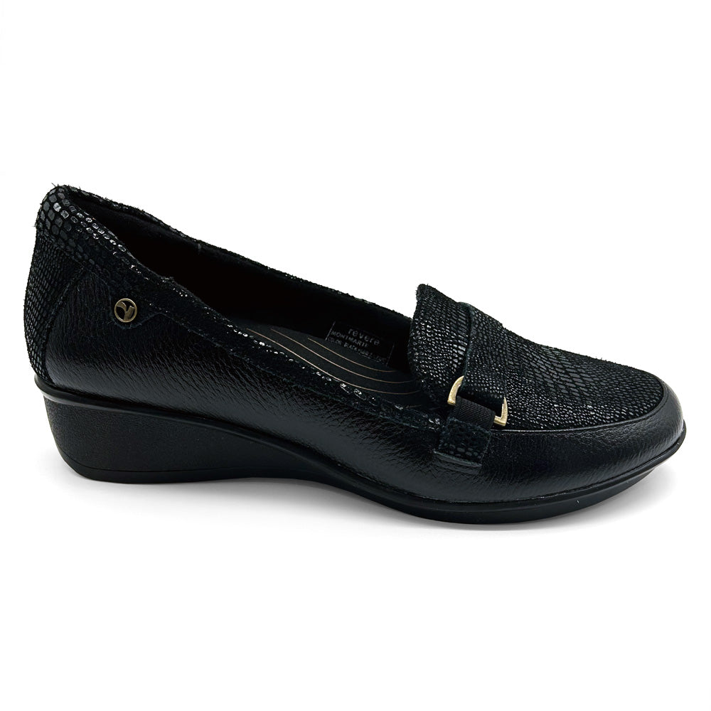 Revere Women's Montmarte Black Pebble/Lizard Natural Fit Footwear