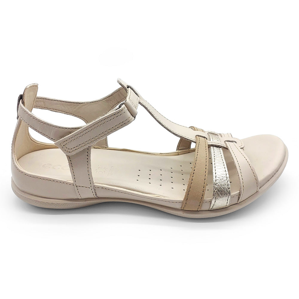 ECCO Women's Flash T-Bar Sandal Limestone/Gold/Beige Natural Fit Footwear