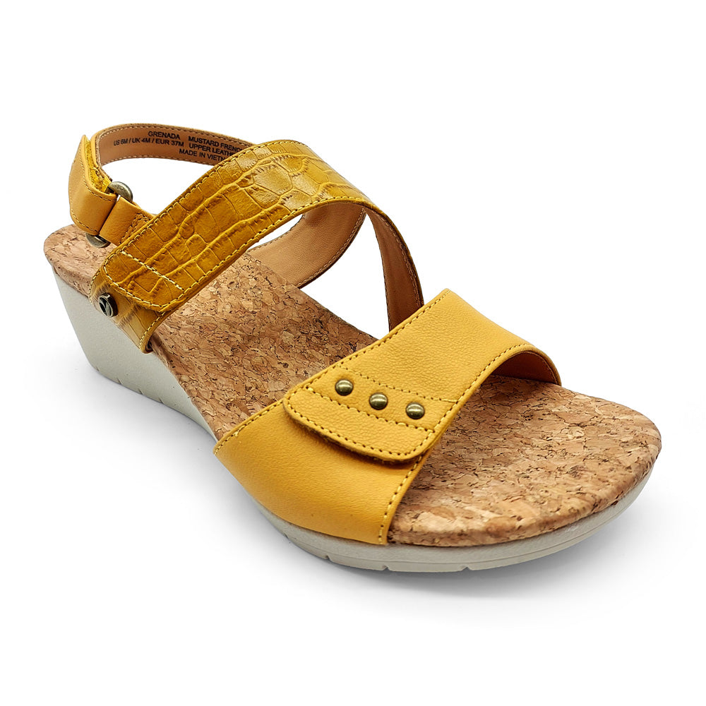 Revere Women's Grenada Mustard French/Croc  Natural Fit Footwear