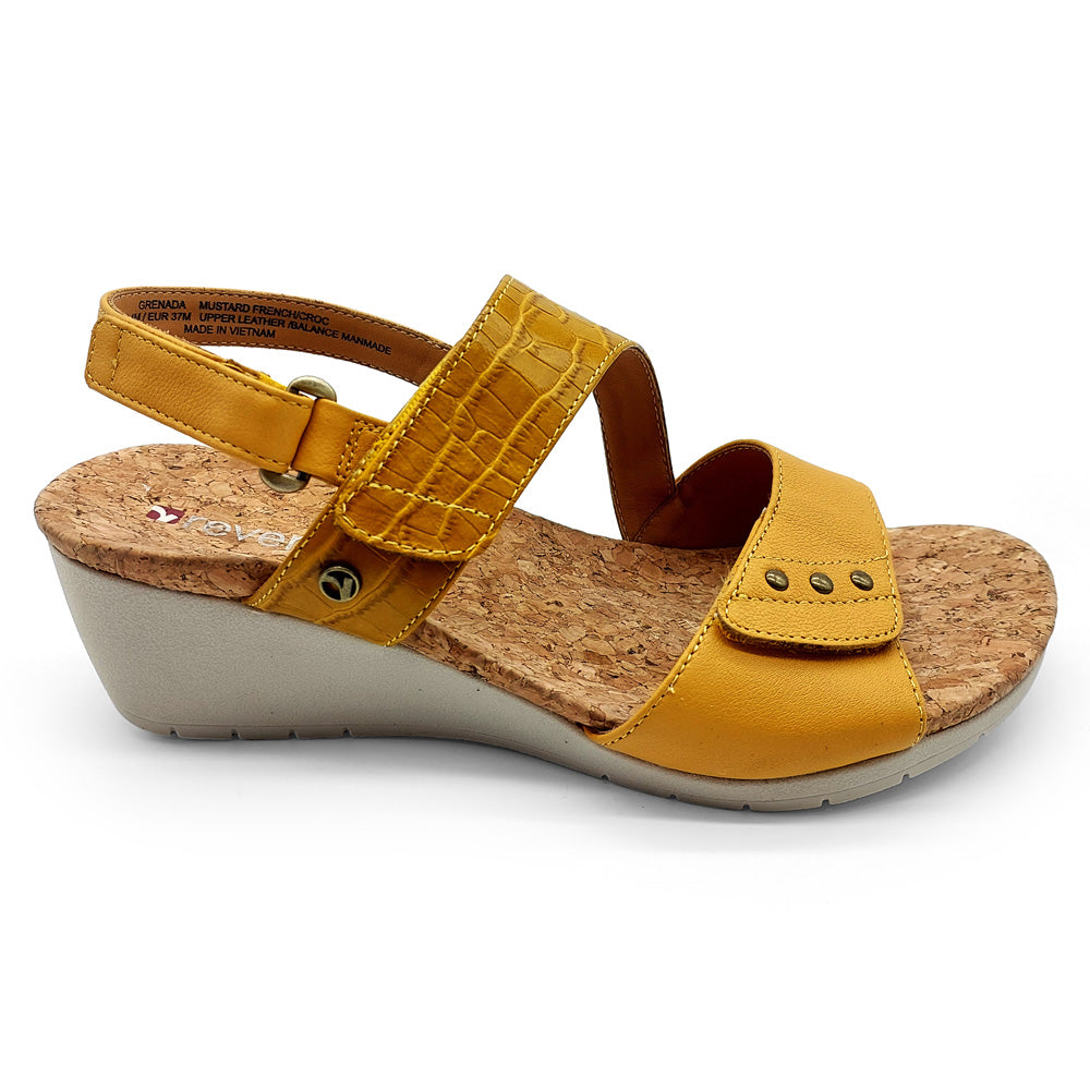 Revere Women's Grenada Mustard French/Croc  Natural Fit Footwear
