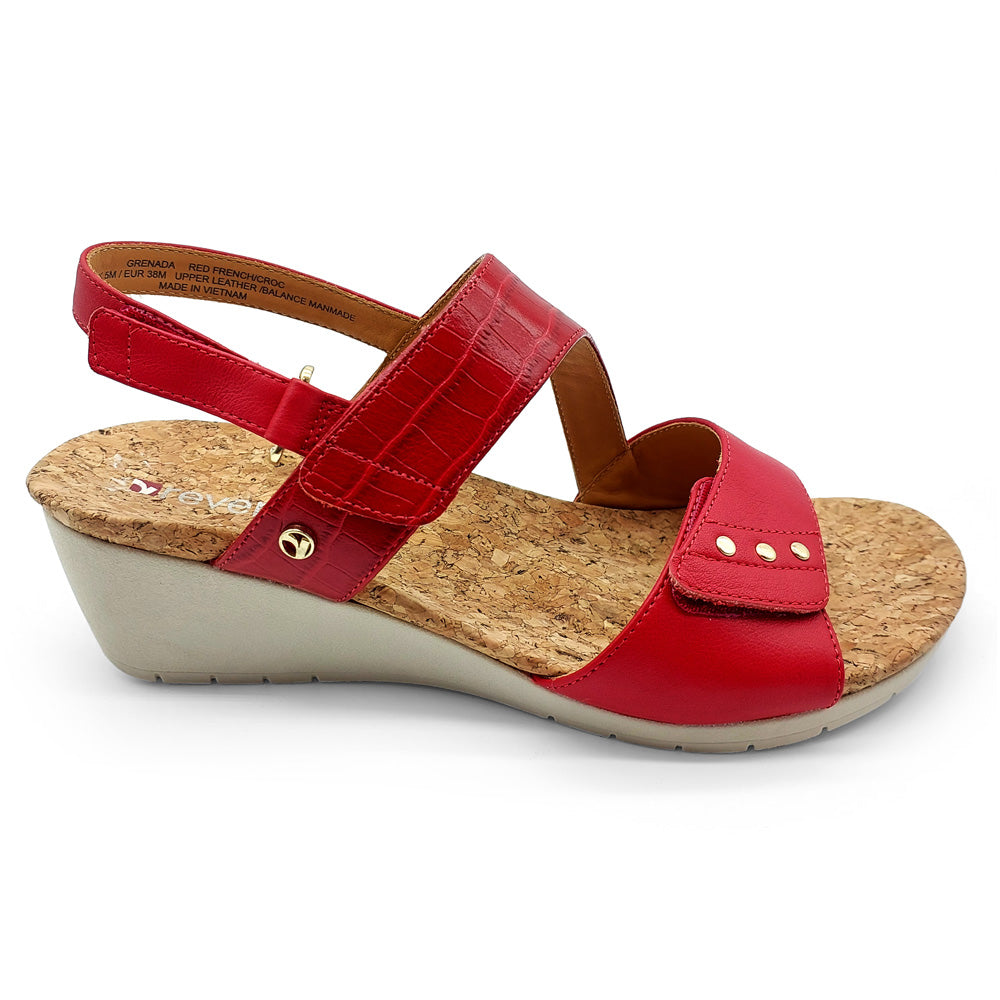 Revere Women's Grenada Red French/Croc  Natural Fit Footwear