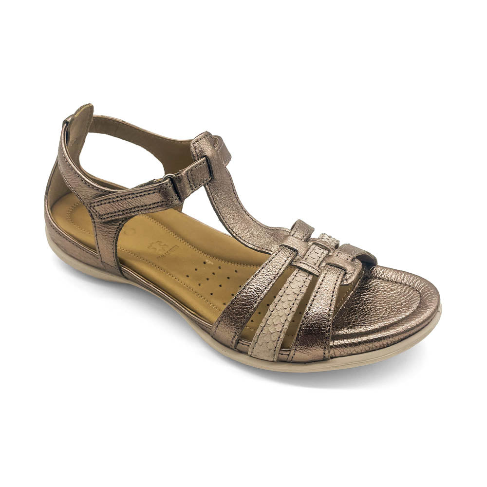 ECCO Women's Flash T-Bar Sandal Warm Grey Metallic/Moon Rock Natural Fit Footwear