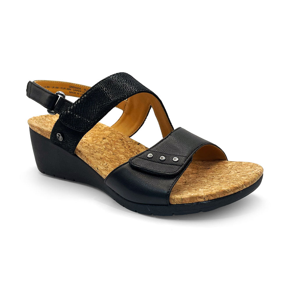 Revere Women's Grenada Black/Black Lizard  Natural Fit Footwear