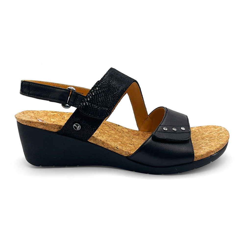 Revere Women's Grenada Black/Black Lizard  Natural Fit Footwear