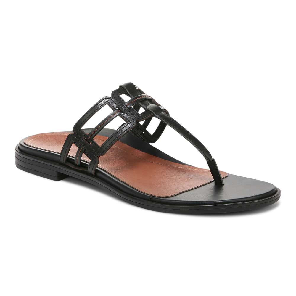 Alvana Toe Post Sandal - Black Leather