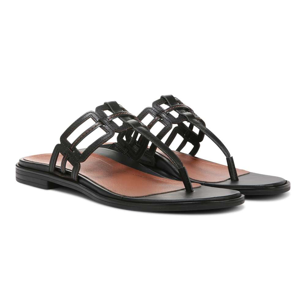 Alvana Toe Post Sandal - Black Leather