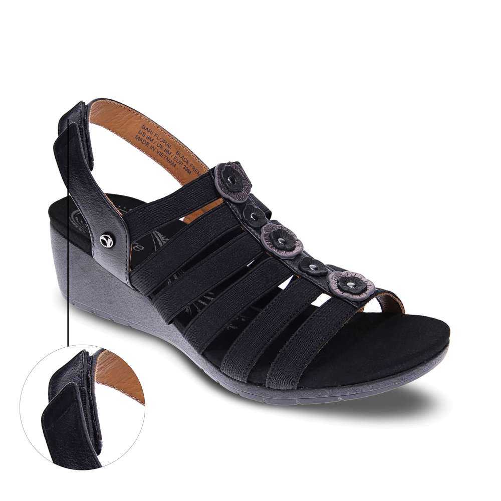 Bari Floral Wedge Sandal - Black French