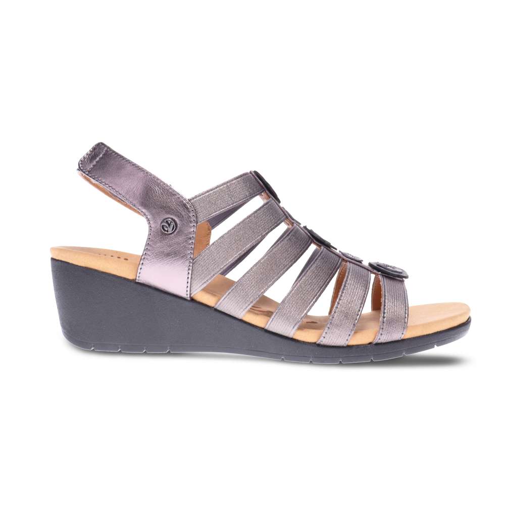 Bari Floral Wedge Sandal - Gunmetal