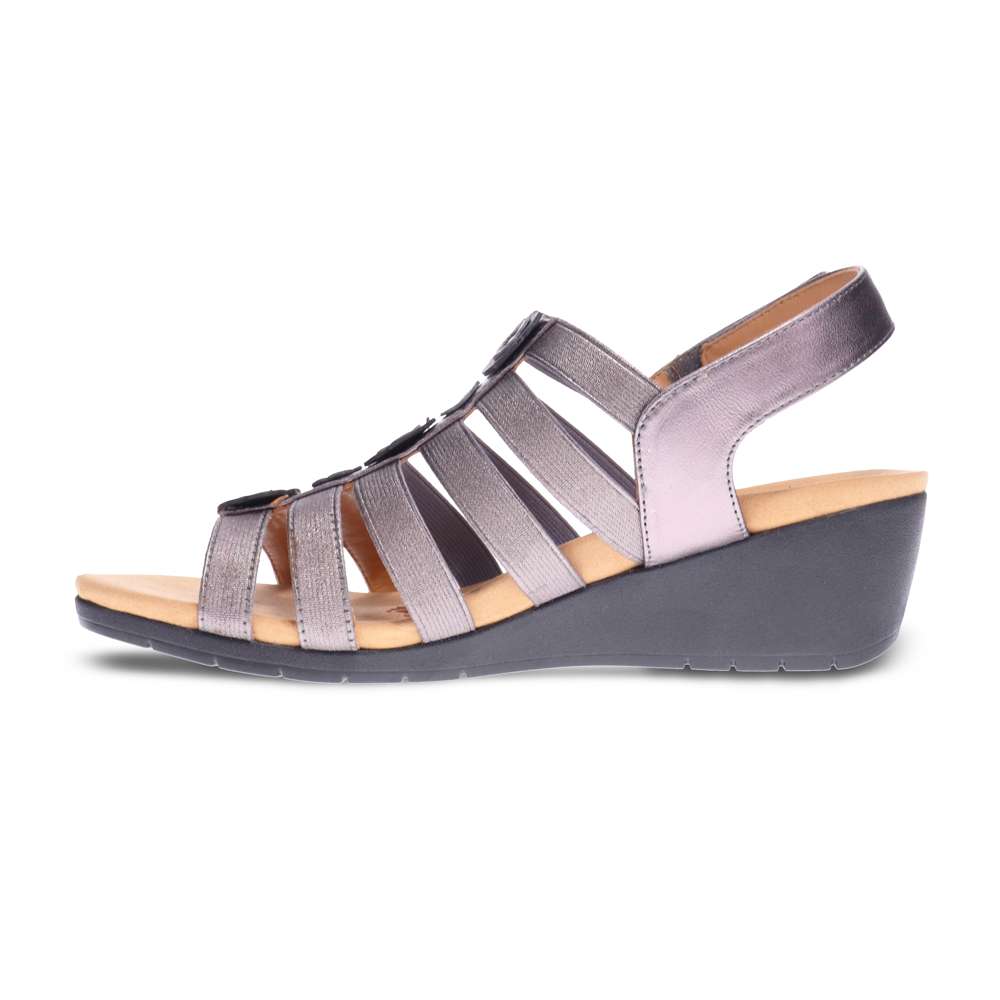 Bari Floral Wedge Sandal - Gunmetal