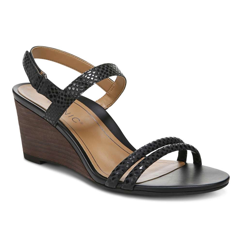 Emmy Wedge Sandal - Black Lizard