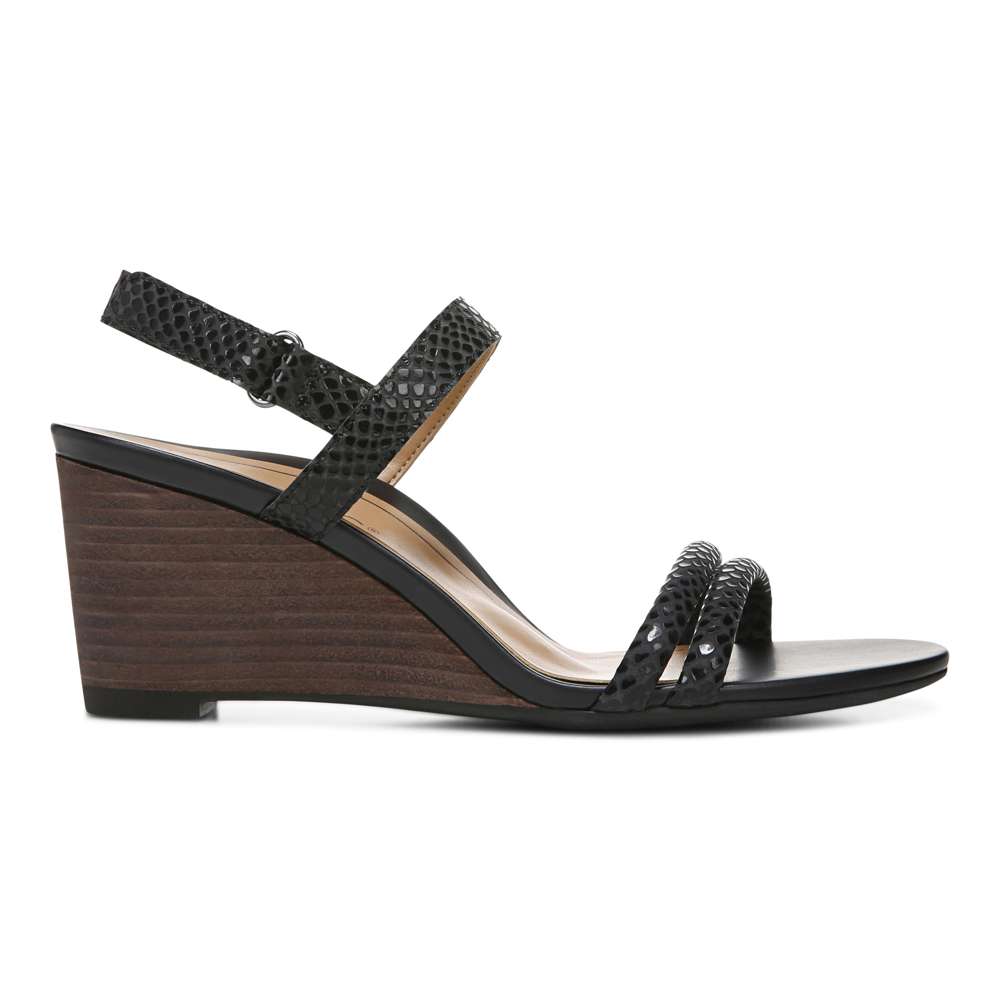 Emmy Wedge Sandal - Black Lizard