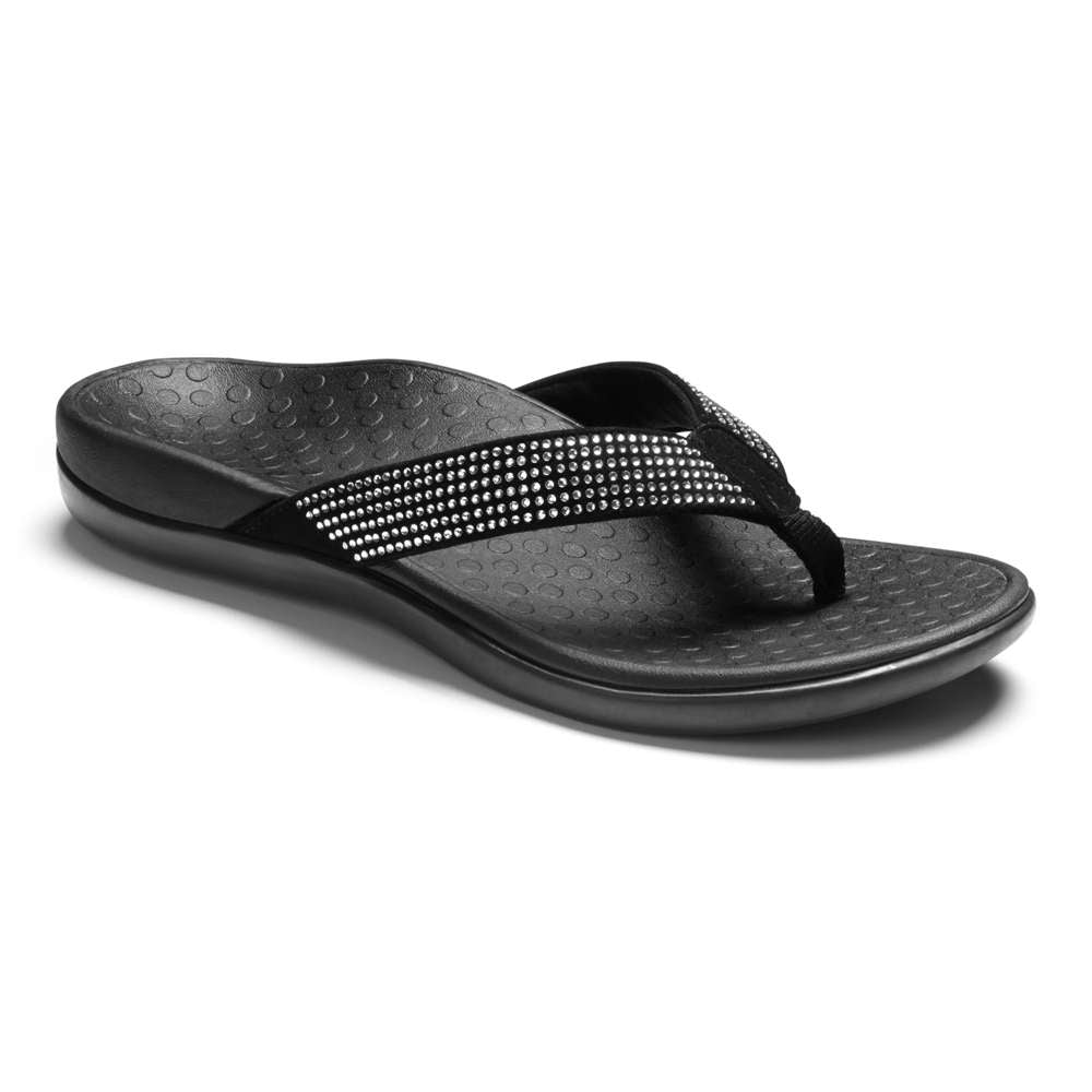 Islander Rhinestone Toe Post Sandal - Black