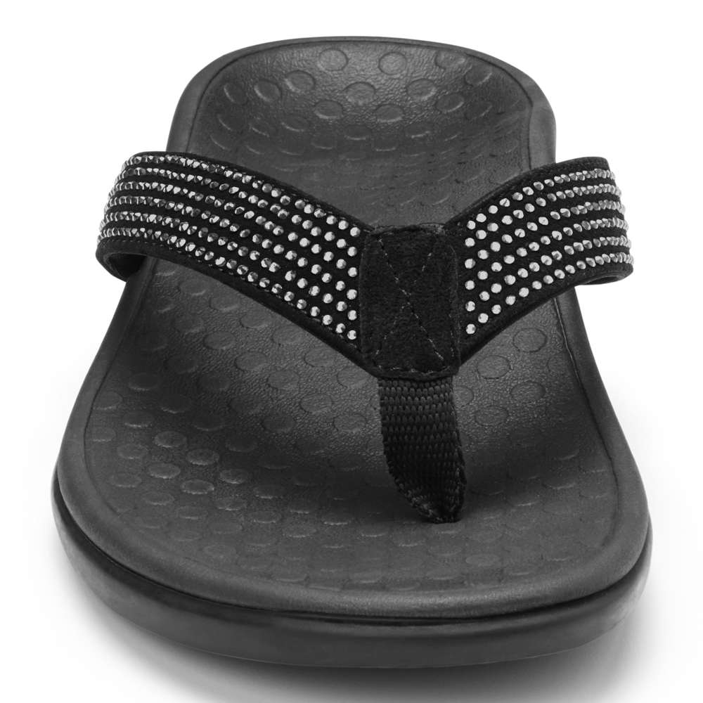 Islander Rhinestone Toe Post Sandal - Black