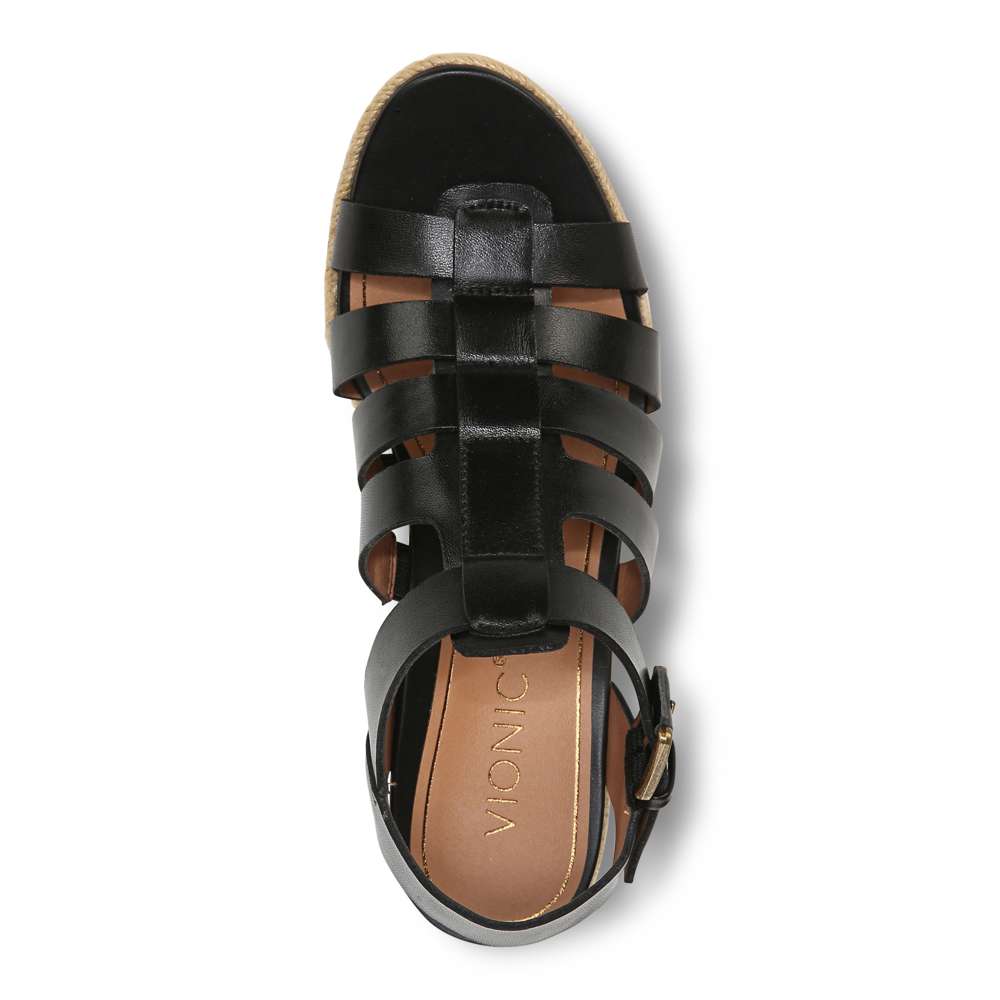 Jaylah Wedge Sandal - Black Leather