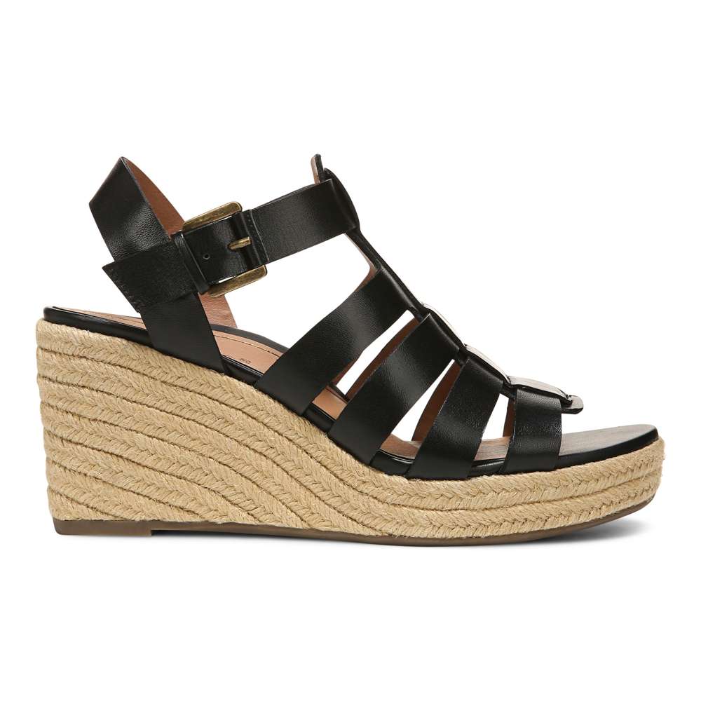 Jaylah Wedge Sandal - Black Leather
