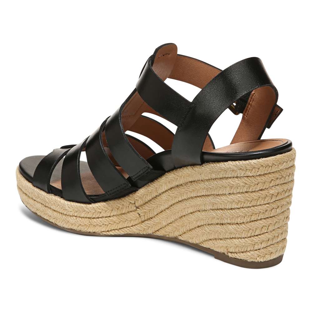 Jaylah Wedge Sandal - Black Leather