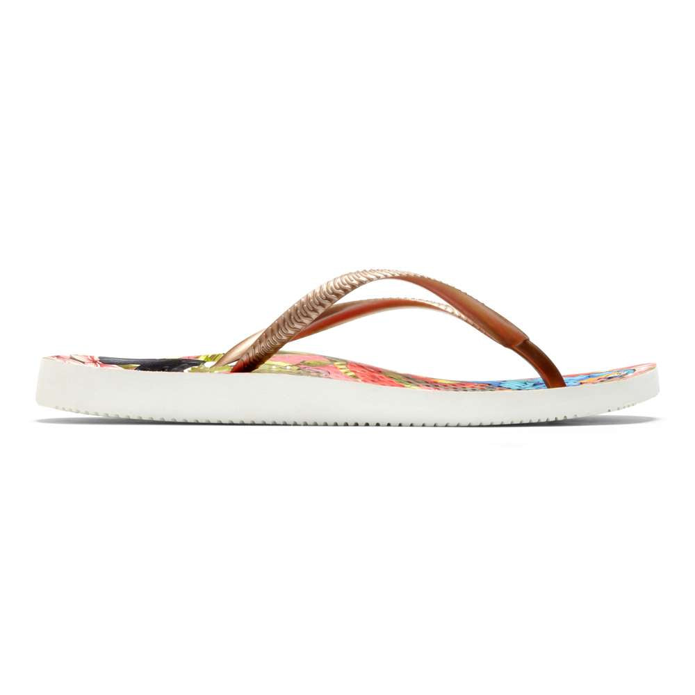 Noosa Print Toe Post Sandal - Red Tropical Bronze