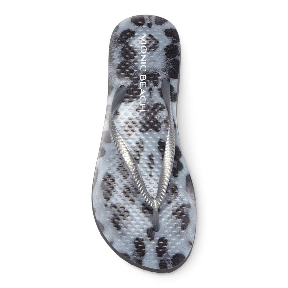 Noosa Print Toe Post Sandal - Black Silver Cheetah