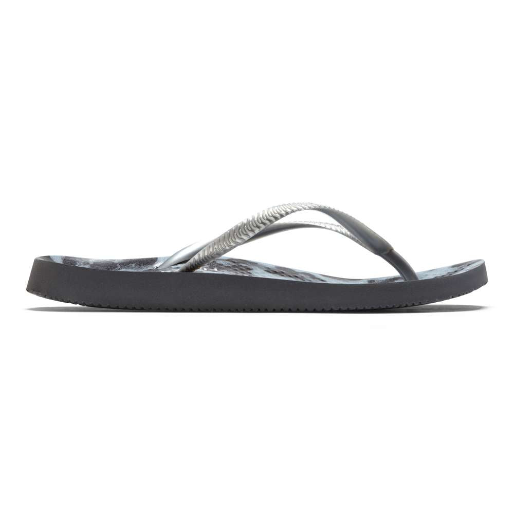 Noosa Print Toe Post Sandal - Black Cheeta Silver