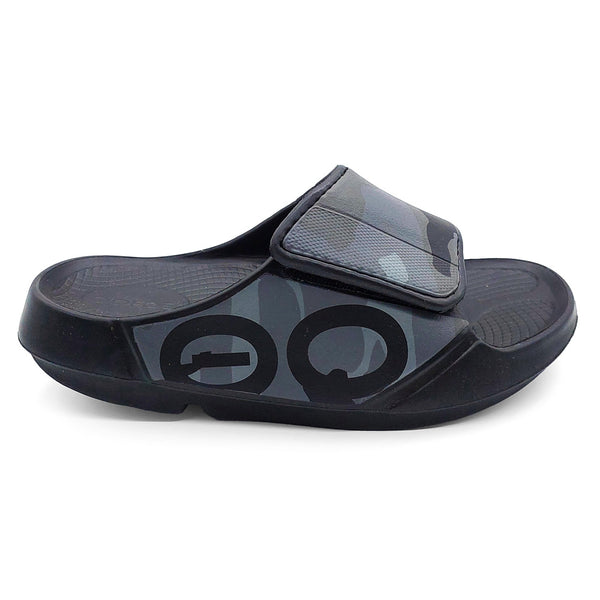 Oofos Unisex OOahh Sport Flex Adjustable Slide Black Grey Camo