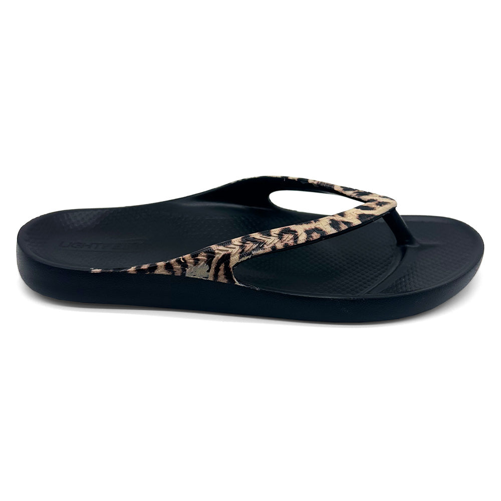 Lightfeet Revive Arch Support Thong Leopard Print Black